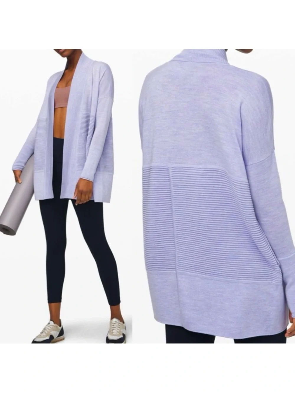 Lululemon Sit In Lotus Wrap II Heathered Lavender Dusk Merino Wool Cardigan